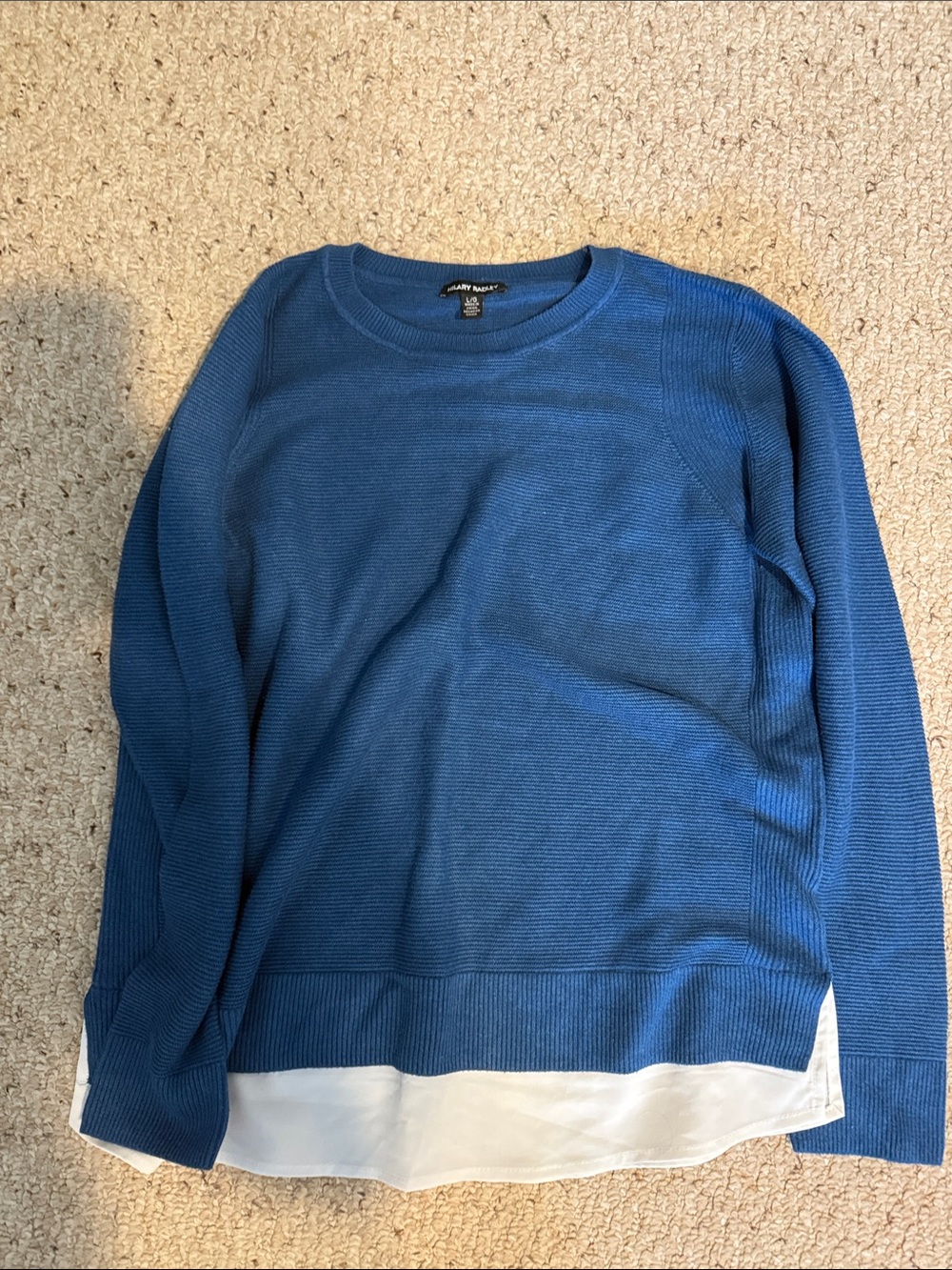 Hilary Radley Blue Sweater Top with White Layered Hem - Picture 1 of 5